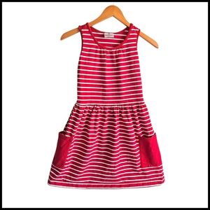 Hanna Andersson Striped Dress Sleeveless‎ Casual Pockets Red White Size 150